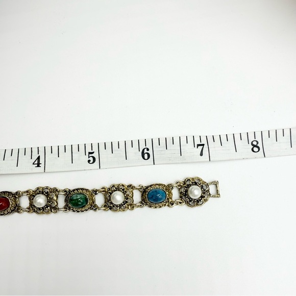 Vintage Faux Agate Gemstone Pearl Bracelet - Picture 6 of 6